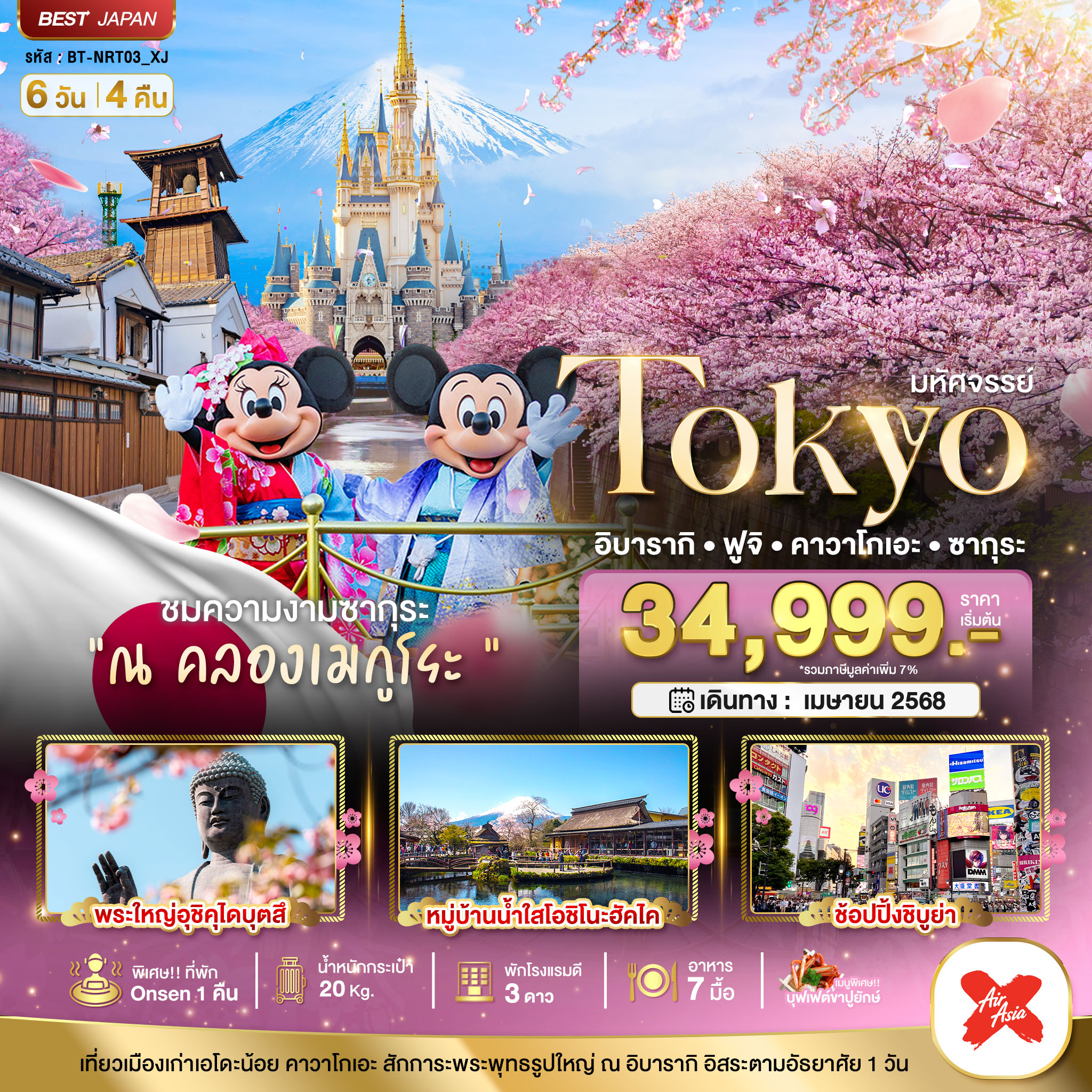 ทัวร์ญี่ปุ่น มหัศจรรย์...TOKYO อิบารากิ ฟูจิ คาวาโกเอะ ซากุระ 6วัน 4คืน (XJ)